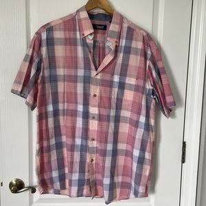 Men’s Short Sleeve Button Down Plaid Shirt Casuals Roundtree & Yorke Large